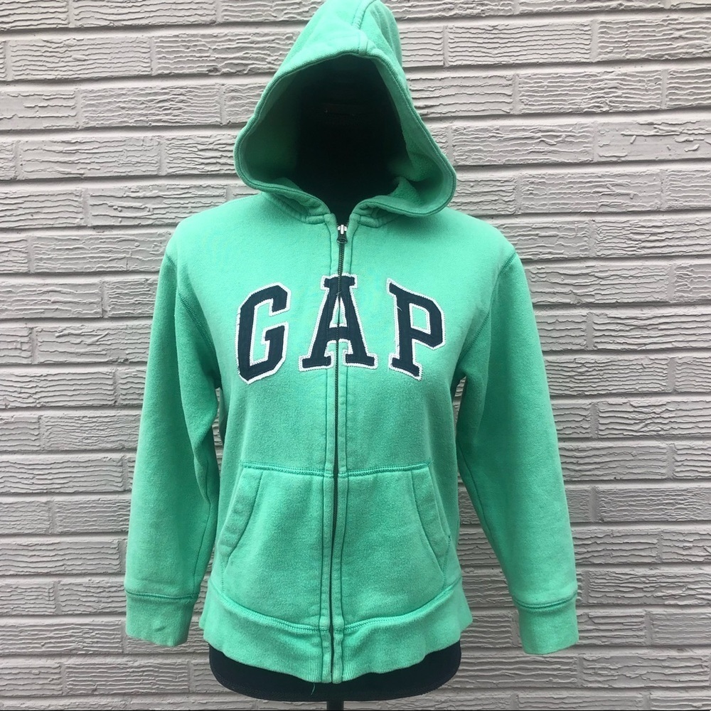 Gap Kids Green Zip Up Hoodie Navy Gap Logo Appliqué Unisex Size L